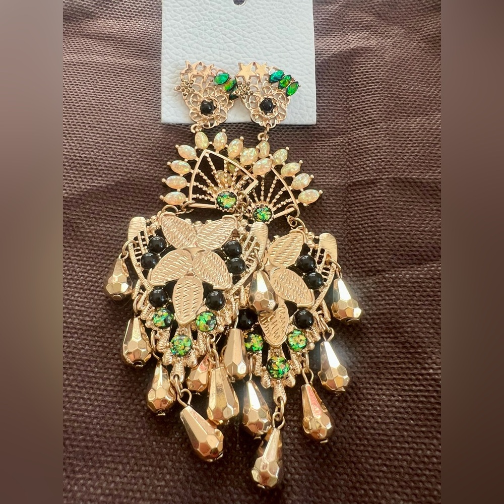 Free People Gold and Green Chandelier Earrings - Picture 12 of 16